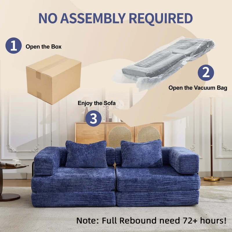 Boden-Schlafsofa, klappbar und modular, Chenille, 200x100x63 cm, Dunkelblau
