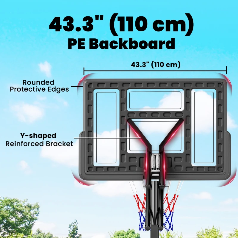 SPORTNOW Panier de Basket Extérieur Portable, Hauteur Réglable 2,35-3,05 m, Base Stable Remplissable, Sac de Poids, Roues, Noir