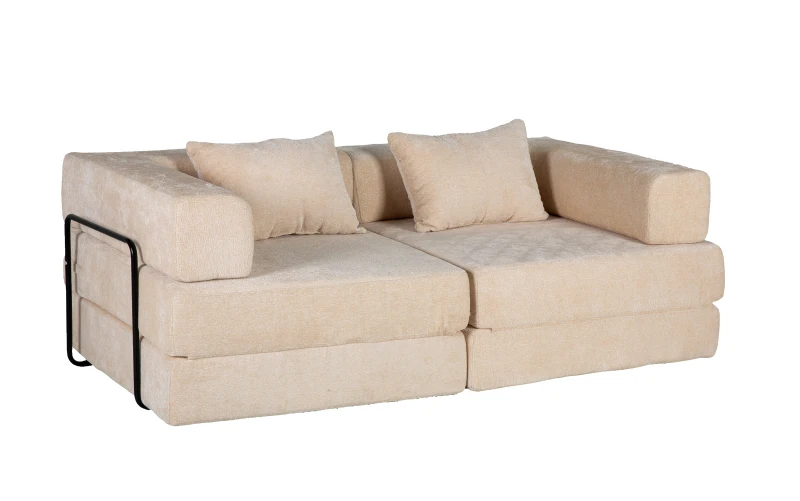 Wandelbares modulares Boden-Schlafsofa aus Chenille, klappbare Sofa- und Matratzenfunktion, 200x100x63 cm, Beige