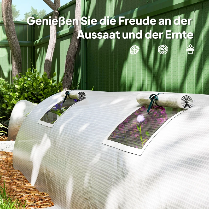 Outsunny FolieKas, Mini-Tunnelkas met Meshramen, UV-bestendig, Kunststof Folie, 300 x 80 x 45 cm, Wit