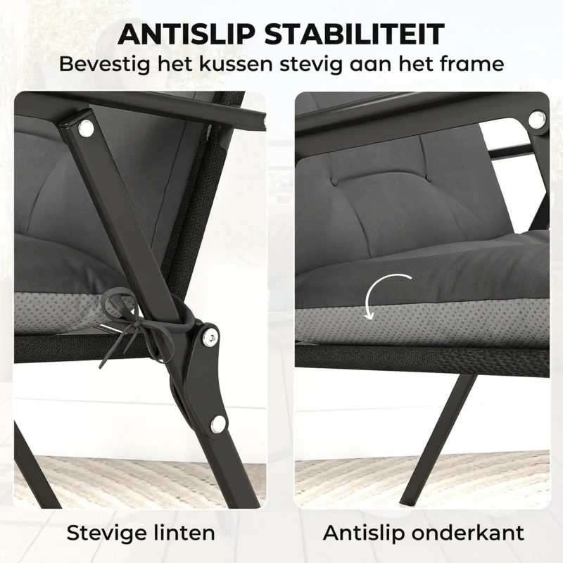 Outsunny 4-delig set zitkussens waterafstotend antislip stoelkussens met banden, indoor en outdoor 111,5 x 53 x 8 cm donkergrijs