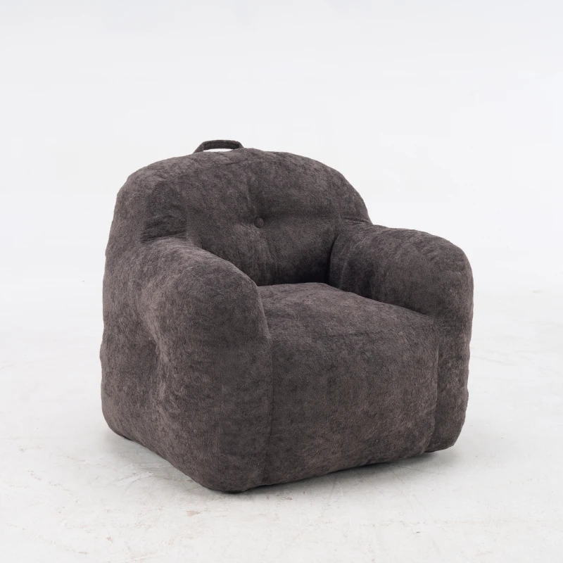 Sitzsack-Sofa mit Armlehnen, zerkleinerter Schaumstofffüllung und Kunstfell, 95x95x79 cm, Dunkelgrau