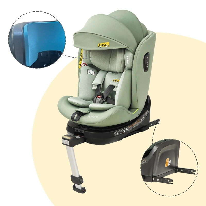 360° drehbarer i-Size Kindersitz mit ISOFIX, Reboarder, Liegefunktion und abnehmbarem Vordach für 40–150 cm, Grün