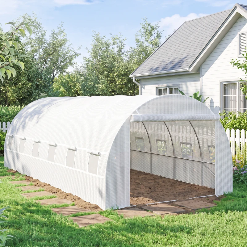 Outsunny Bâche de Rechange Serre Tunnel 18 m², bâche 6L x 3l x 2H m PE Anti-UV imperméable 12 fenêtres + Porte Enroulable zippée