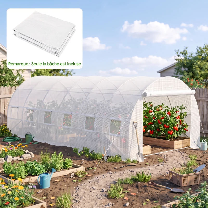 Outsunny Bâche de Rechange Serre Tunnel 18 m², bâche 6L x 3l x 2H m PE Anti-UV imperméable 12 fenêtres + Porte Enroulable zippée