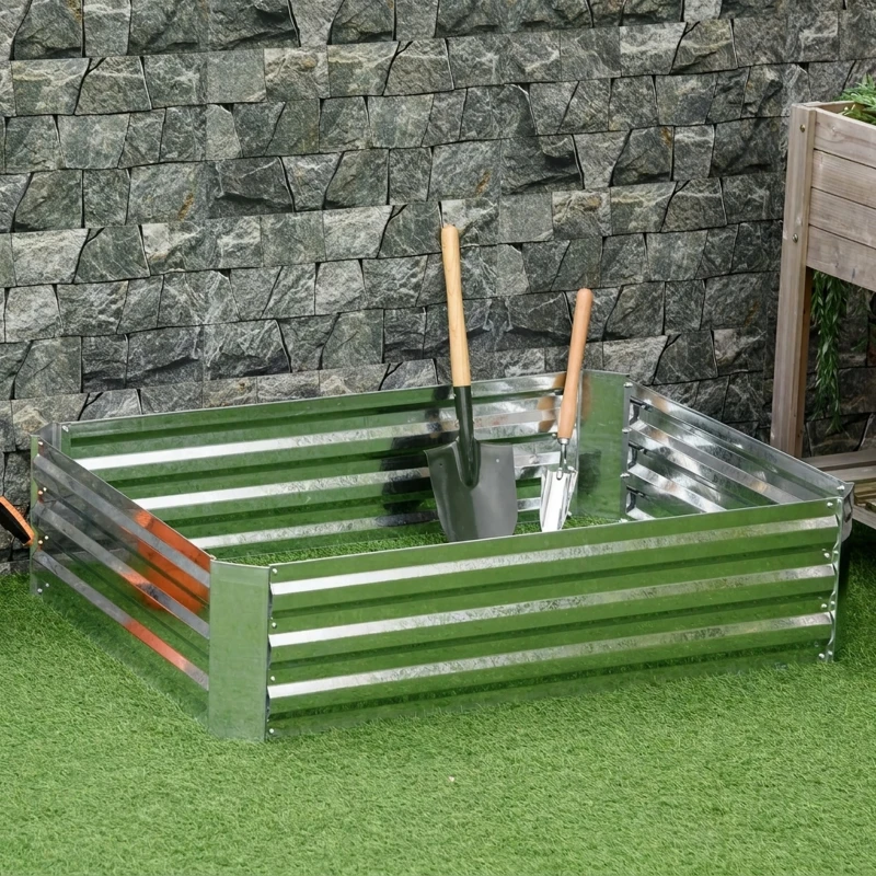 Outsunny gegalvaniseerd stalen verhoogd bed zilver 120 x 90 x 30 cm