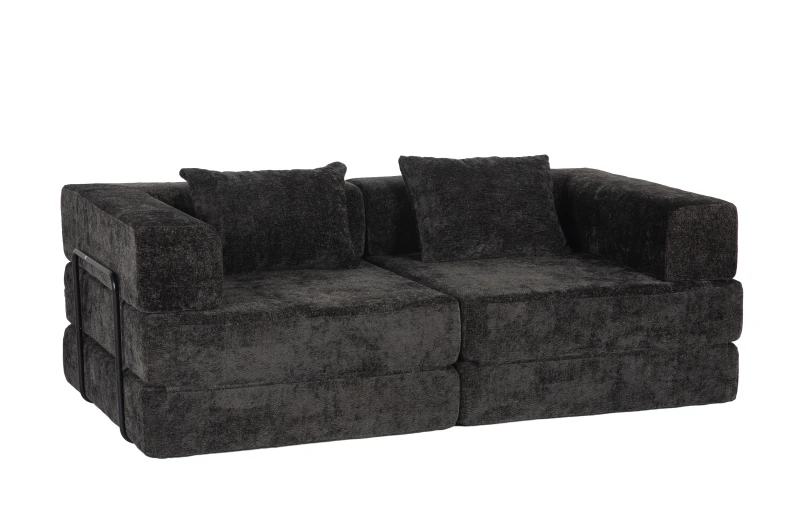 Schlafsofa, wandelbares Bodensofa, modular, Chenille, 200x100x63 cm, Schwarz