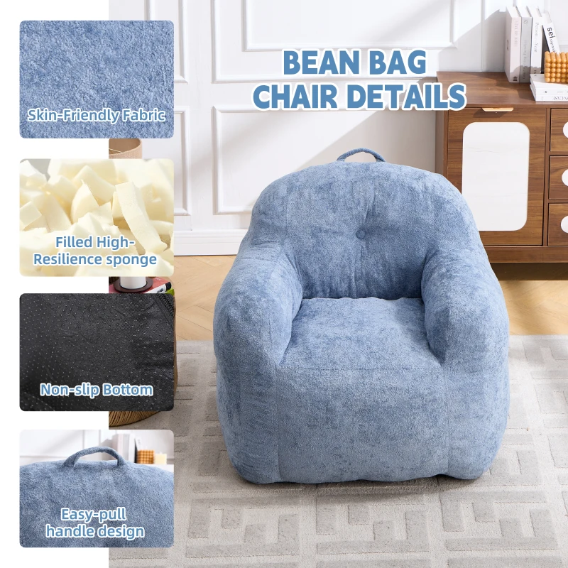 Sitzsack-Sessel mit Armlehnen, Kunstfellbezug und hochelastischer Schaumstofffüllung, für Wohnzimmer und Leseecke, 95x95x79 cm, Blau