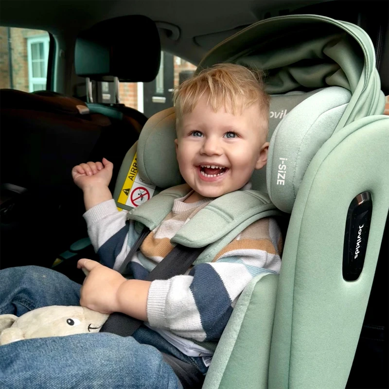 360° drehbarer i-Size Kindersitz mit ISOFIX, Reboarder, Liegefunktion und abnehmbarem Vordach für 40–150 cm, Grün