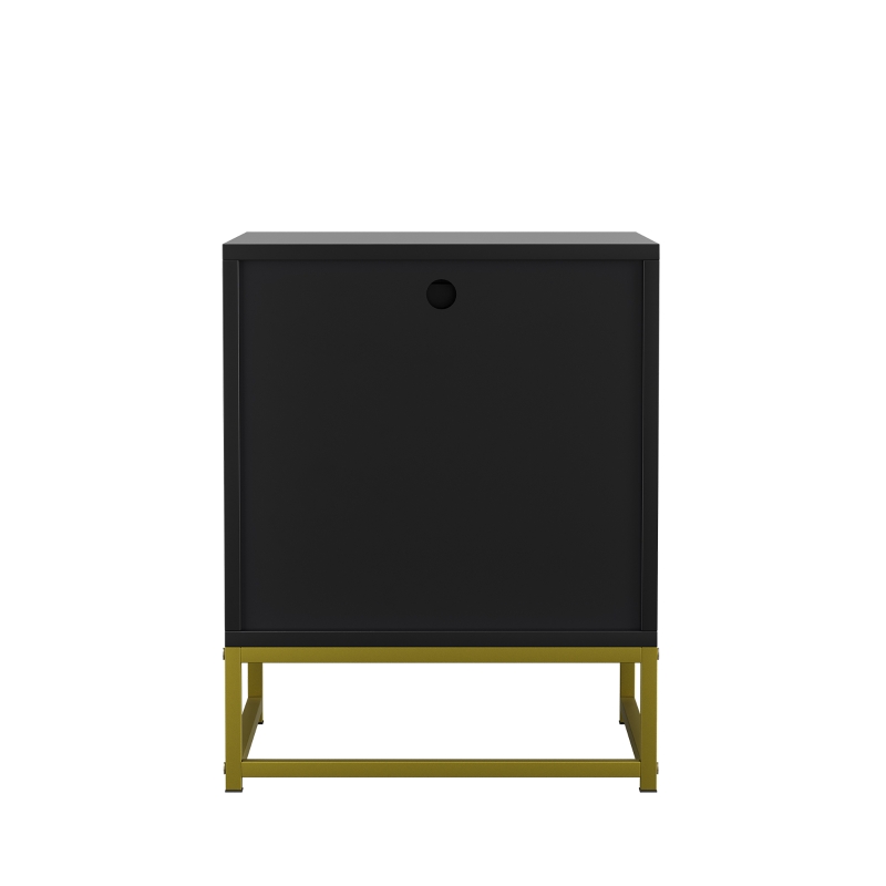 Nachttisch mit Schublade und offenem Fach, modernes Mid-Century-Design, MDF, 43x40x55 cm, Schwarz+Naturfarbe