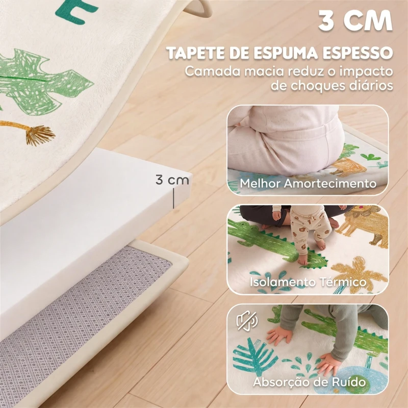 AIYAPLAY Tapete de Atividades Infantil Tapete de Quarto em Espuma Espessura 3 cm Estampa Animal Fundo Antiderrapante 150x200 cm Multicolorido
