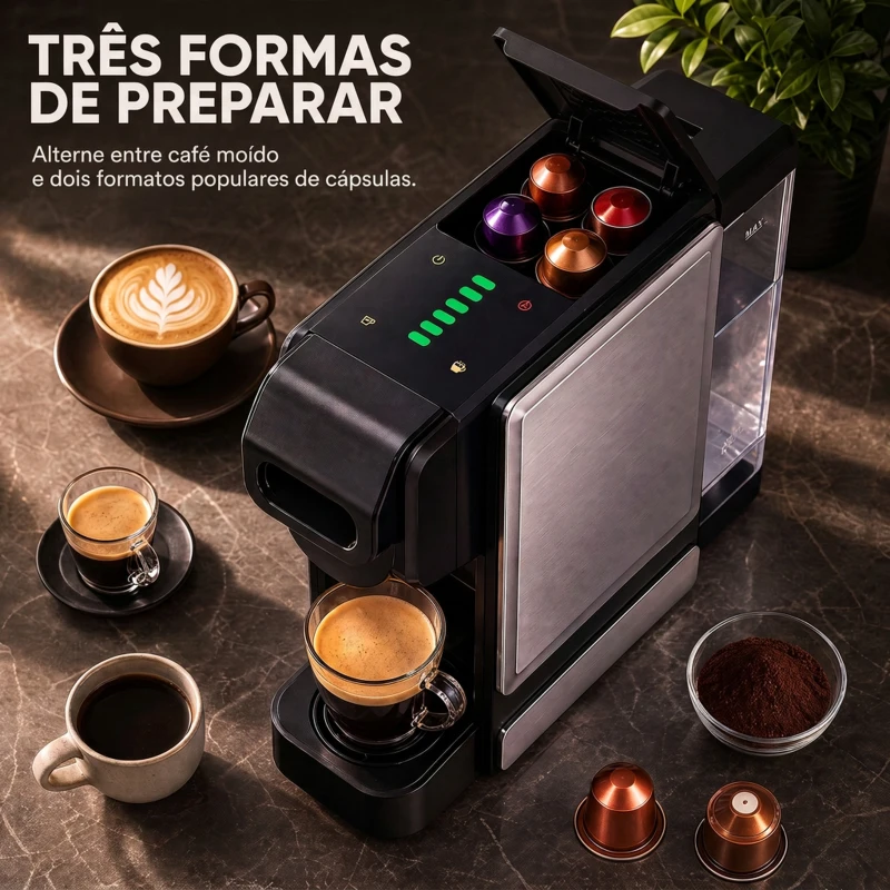HOMCOM Máquina de Café Expresso 19 Bar Semiautomática com Depósito de Água Amovível 1 L para Cápsulas e Café Moído Preta