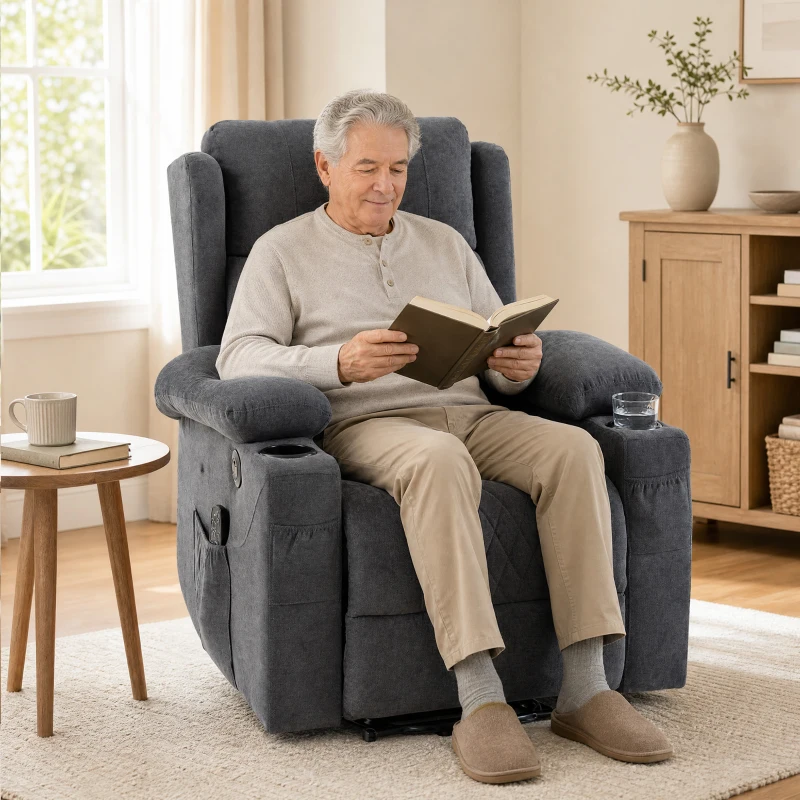HOMCOM Sillón Relax Reclinable Eléctrico Levanta Personas con 8 Puntos Masaje y Calor Lumbar Puerto USB Mando Reposapiés Gris