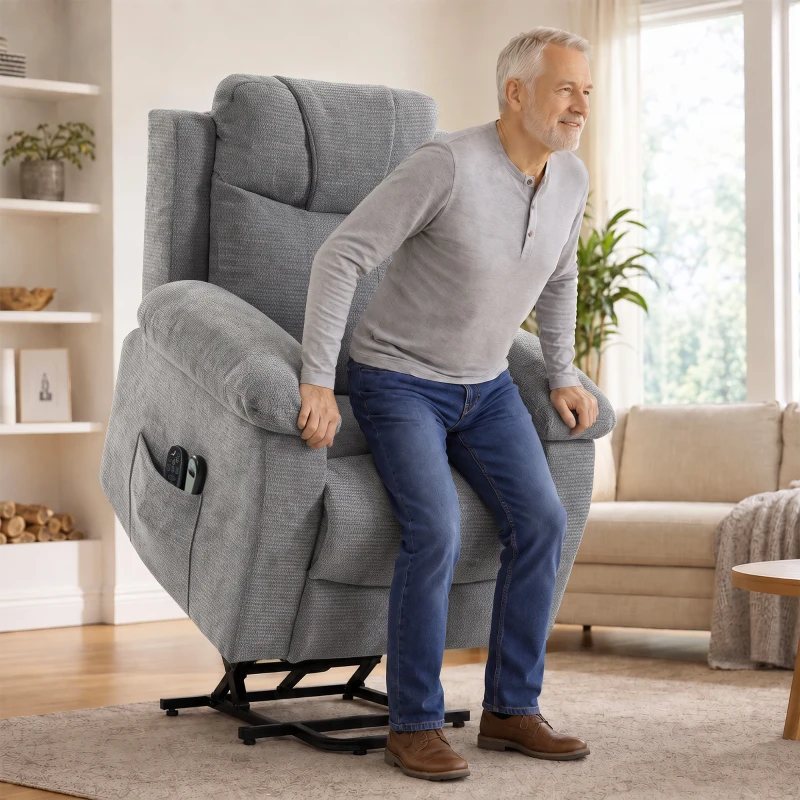 HOMCOM Sillón Relax Reclinable Eléctrico Levanta Personas con 8 Puntos Masaje y Calor Lumbar Puerto USB Mando Reposapiés Gris