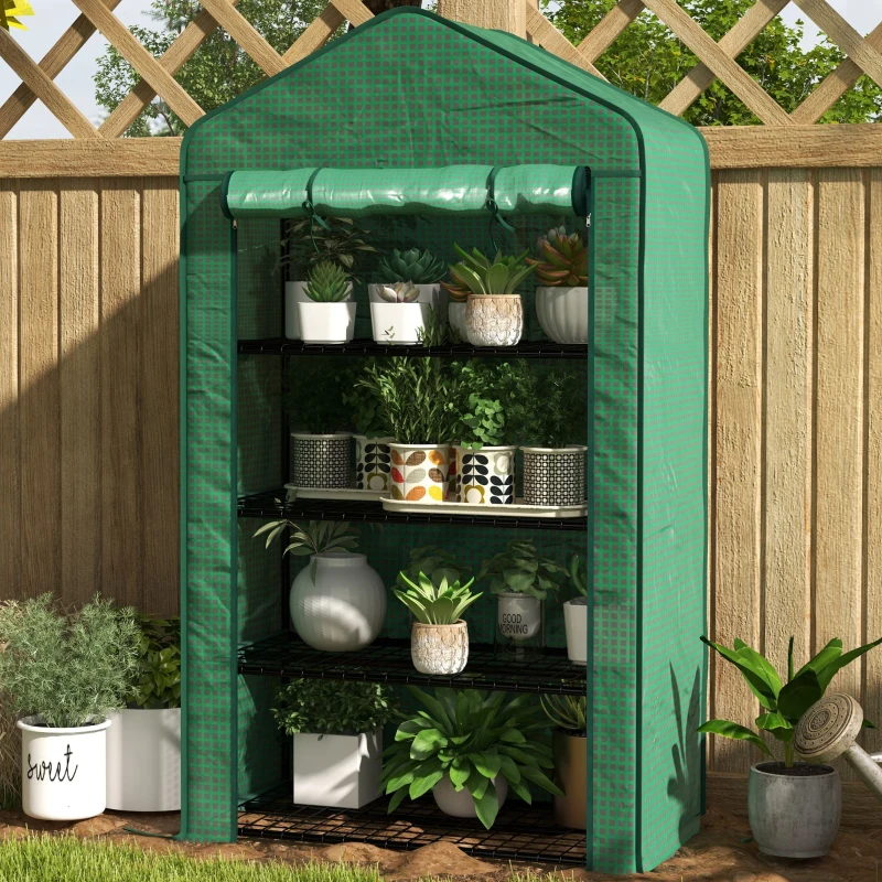 Outsunny Serre de Jardin Balcon étagère Serre 4 Niveaux 90L x 49l x 160H cm Acier galvanisé bâche Amovible PE Haute densité Vert