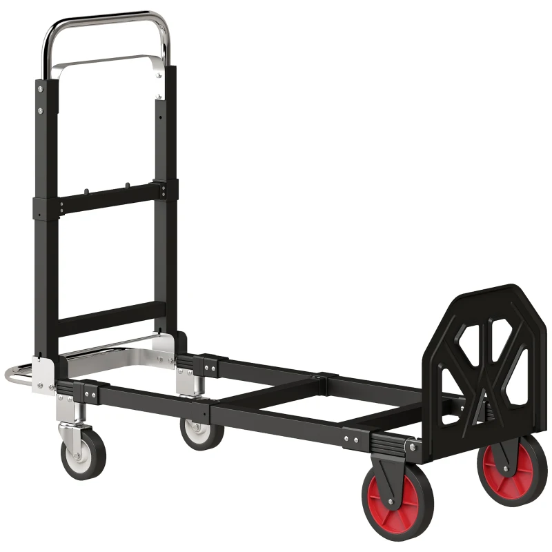HOMCOM Carretilla Plegable 2 en 1 Extensible 220KG Plegado Plano Carro Plataforma Acero Mango Ajustable Ruedas 360° 112x41x92cm Negro