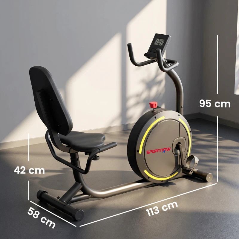 SPORTNOW Cyclette Orizzontale Magnetica Con Schienale E Monitor LCD e Bluetooth, Nero