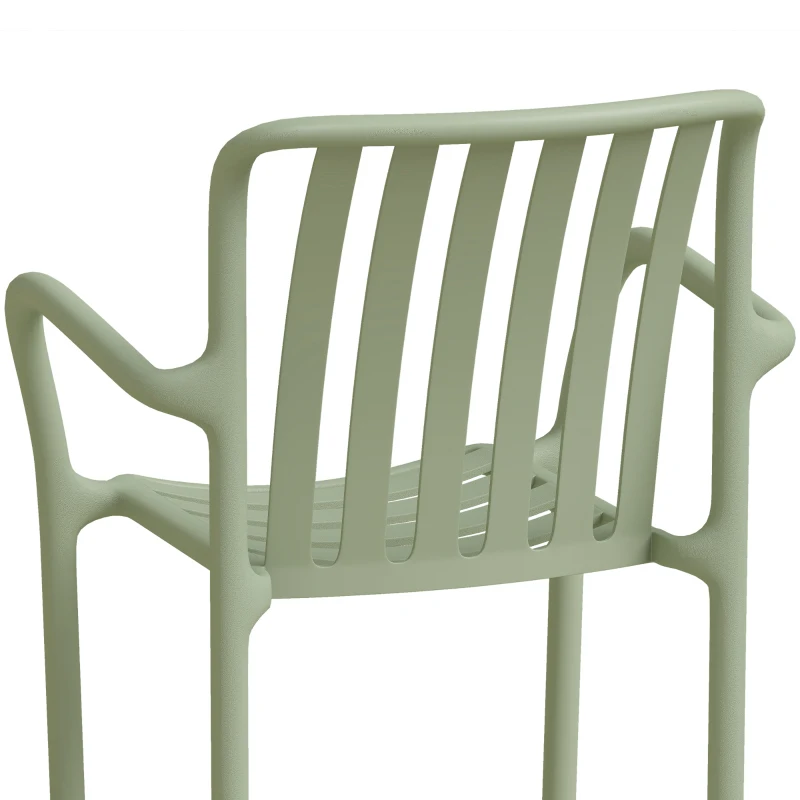 HOMCOM Lote de 4 Sillas de Comedor, Sillas de Cocina Apilables en PP con Respaldo Curvado Calado y Reposabrazos, Verde