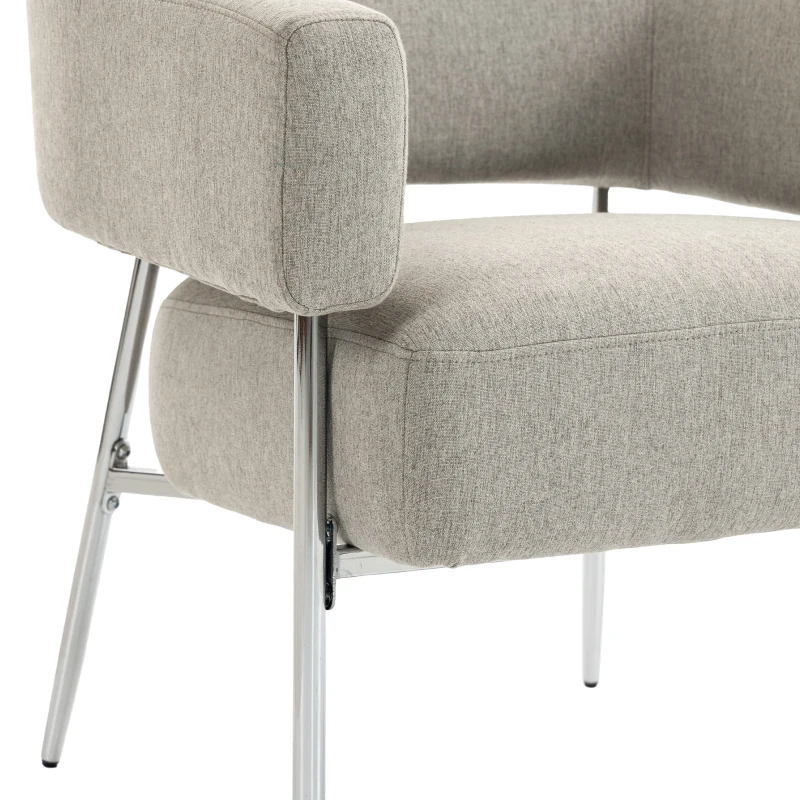 HOMCOM Sillón de salón, Sillón auxiliar acolchado en tejido aspecto lino, Respaldo curvado y reposabrazos, Estilo moderno, Marrón