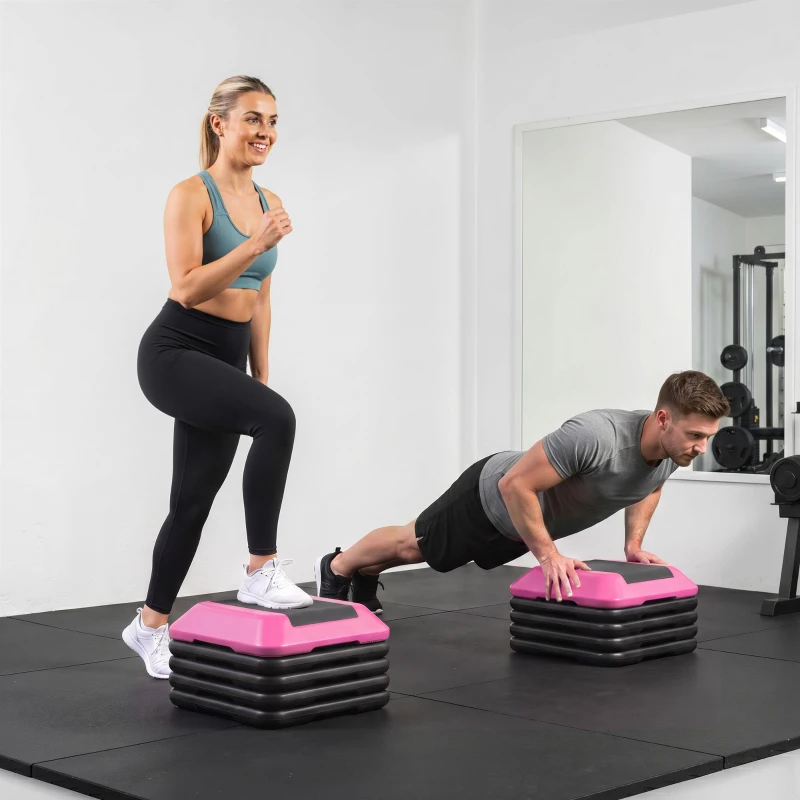 SPORTNOW Rutschfester Fitness-Stepper mit verstellbarer Höhe 10/15/20/25/30 cm, belastbar 150 kg, Rot