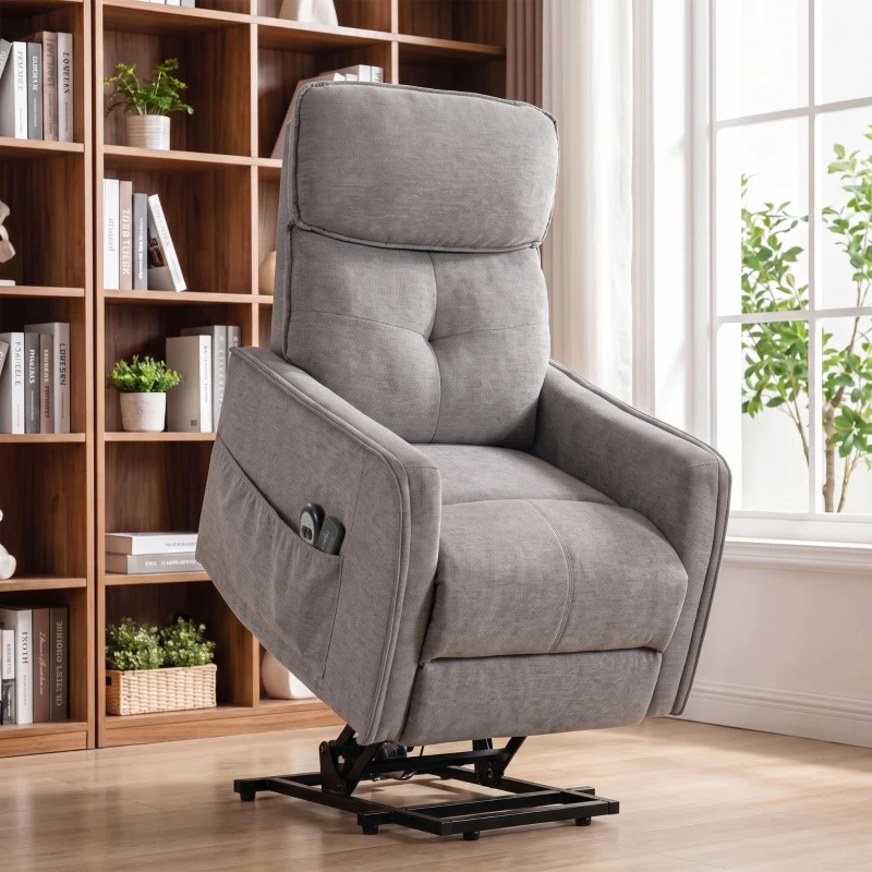 HOMCOM Fauteuil Relax Reclinable Électrique Releve-personnes avec 2 Points de Massage Assise à Ressorts Repose-pieds Chenille Gris