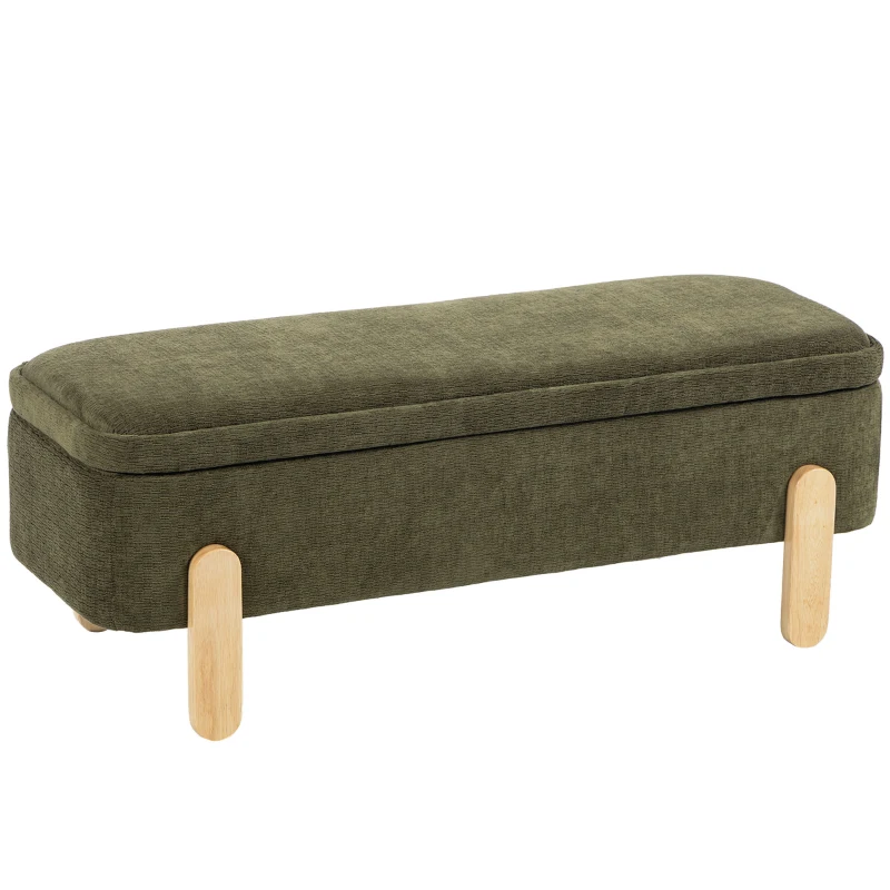 HOMCOM Coffre-banc de rangement 108x40x40cm, Assise rembourrée 2 places en chenille, Pieds en bois, Vert