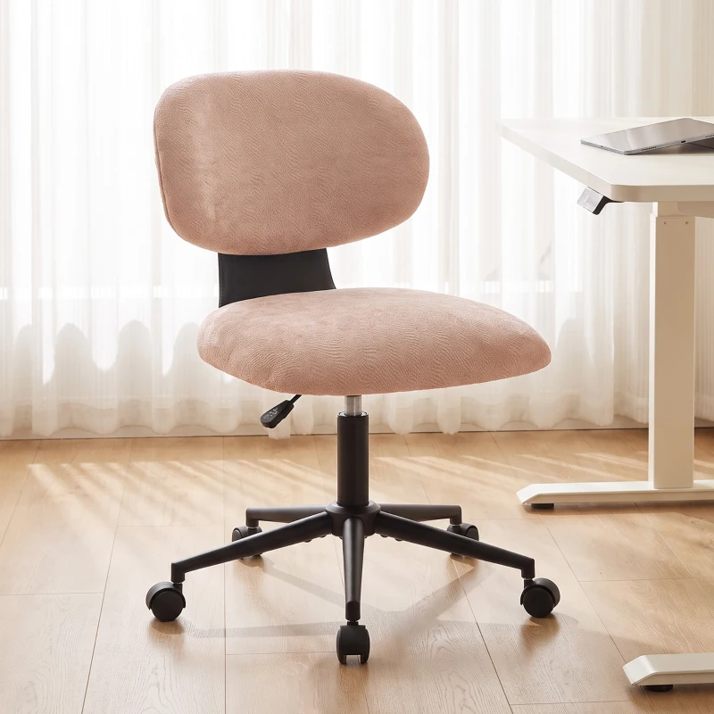 HOMCOM Chaise de bureau tapissée en chenille avec roulettes, dossier courbé, hauteur réglable, pivotante, rose