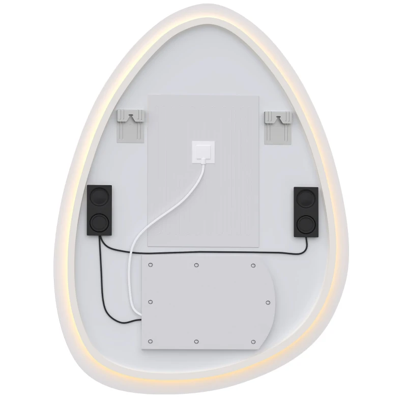 HOMCOM Espelho de Casa de Banho Bluetooth com Iluminação LED 60x80cm, Forma de Seixo, Dimerizável 3 Cores, Anti-Embaçamento, Memória, Prateado
