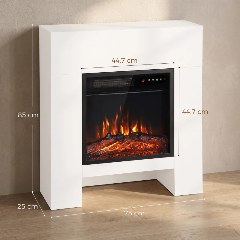 HOMCOM Șemineu electric cu cornișă și suport TV, cu încălzire, incl. telecomandă, pentru televizoare până la 127 cm 75cm Alb