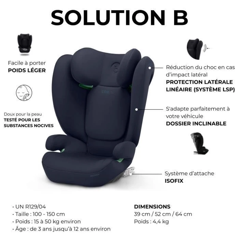 Siege auto Cbx by Cybex Solution B i-Fix 3 a 12 ans - 15 a 50 kg - 100 a 150 cm - Bleu