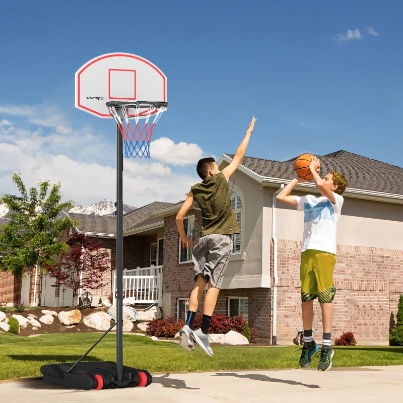 SPORTNOW Outdoor-Basketballkorb und Darts 2-in-1, höhenverstellbar 210-247 cm, mobil, Rollen, befüllbare Basis, schwarz