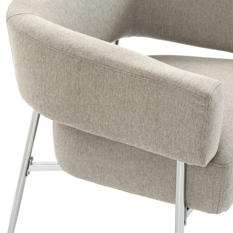 HOMCOM Sillón de salón, Sillón auxiliar acolchado en tejido aspecto lino, Respaldo curvado y reposabrazos, Estilo moderno, Marrón