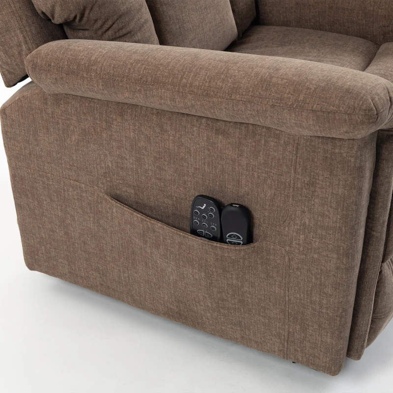 HOMCOM Sillón Elevador Eléctrico Masaje y Calor Sillón Relax Eléctrico Terciopelo Puerto USB Respaldo Reclinable Marrón