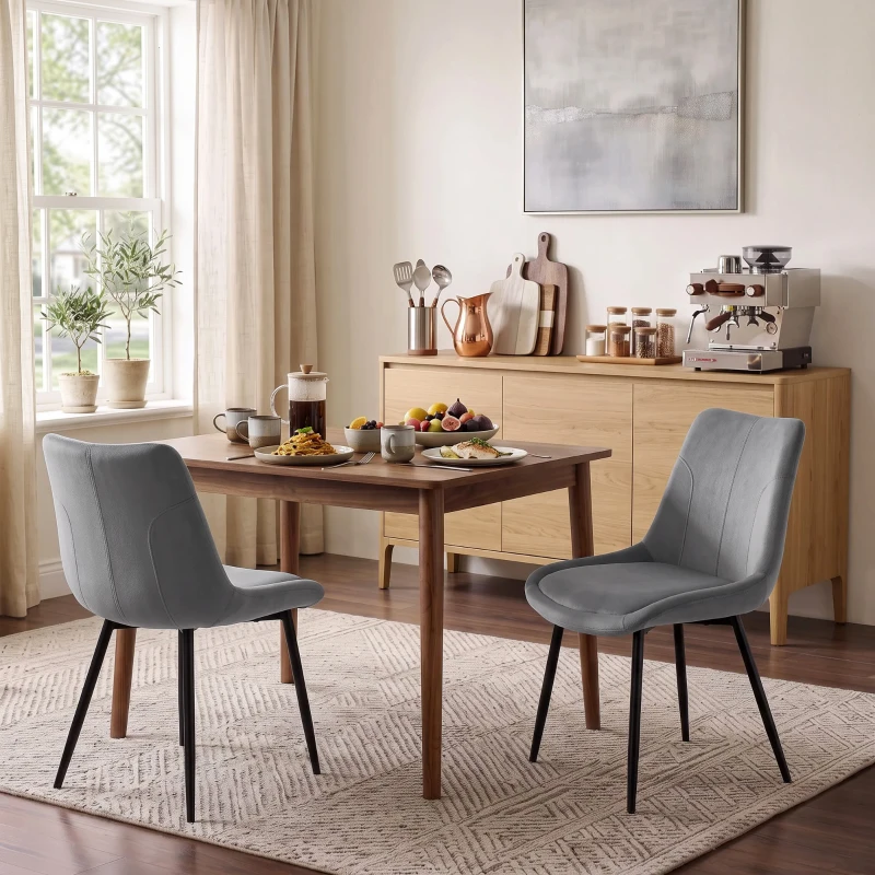 HOMCOM Set 2 Sillas de Comedor en Terciopelo para Cocina, Gris oscuro