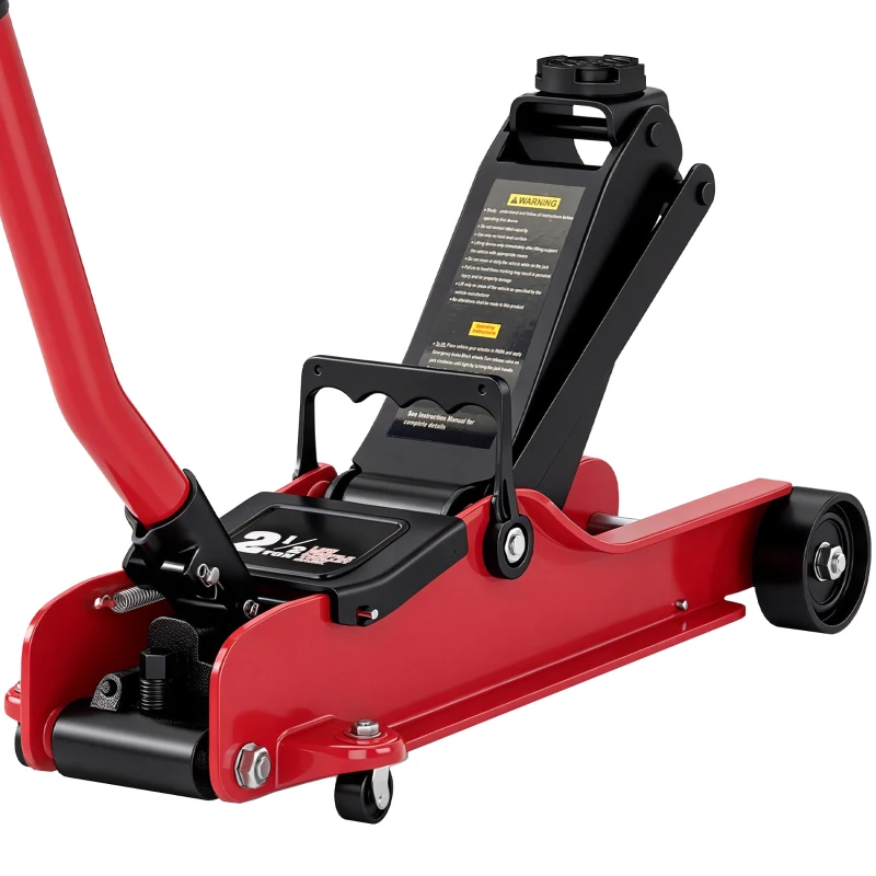 HOMCOM Gato Hidráulico Gato Rodante 2,5 Toneladas de Perfil Bajo para Coche Elevación 85-380mm Patín de Caucho 90x22x38cm Rojo