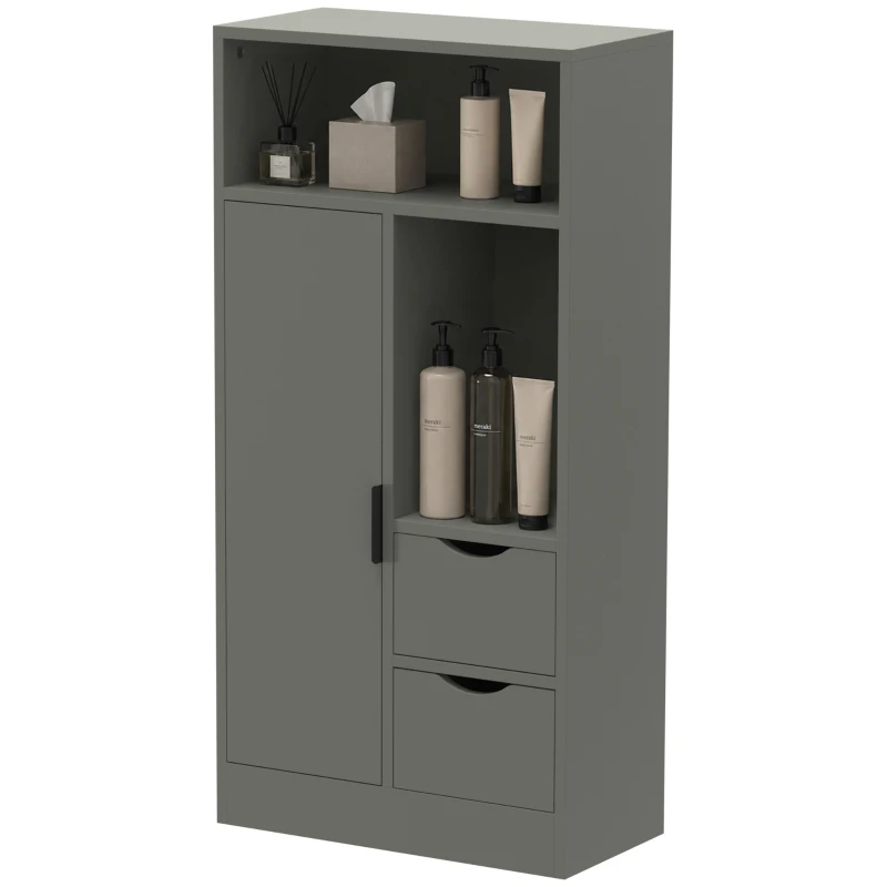 HOMCOM Móvel de banheiro, móvel de armazenamento estreito com 2 gavetas, compartimentos abertos, 50x25x100cm, verde claro