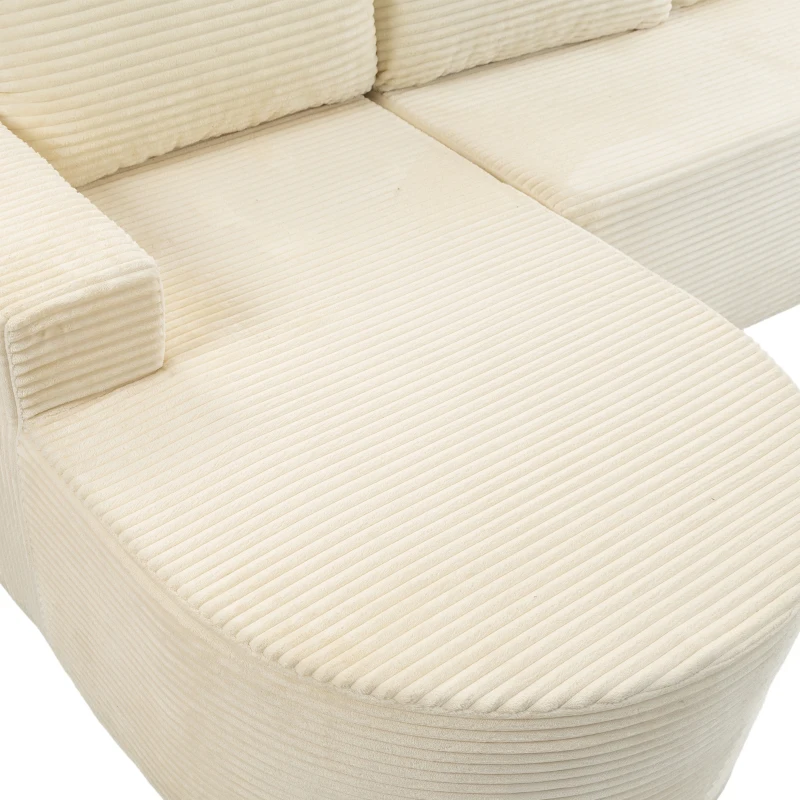 HOMCOM Sofá Esquinero 3 Plazas en Terciopelo Acanalado, Sofá Comprimido en L 235cm, Chaise Longue Curva, Asiento Profundo, Beige