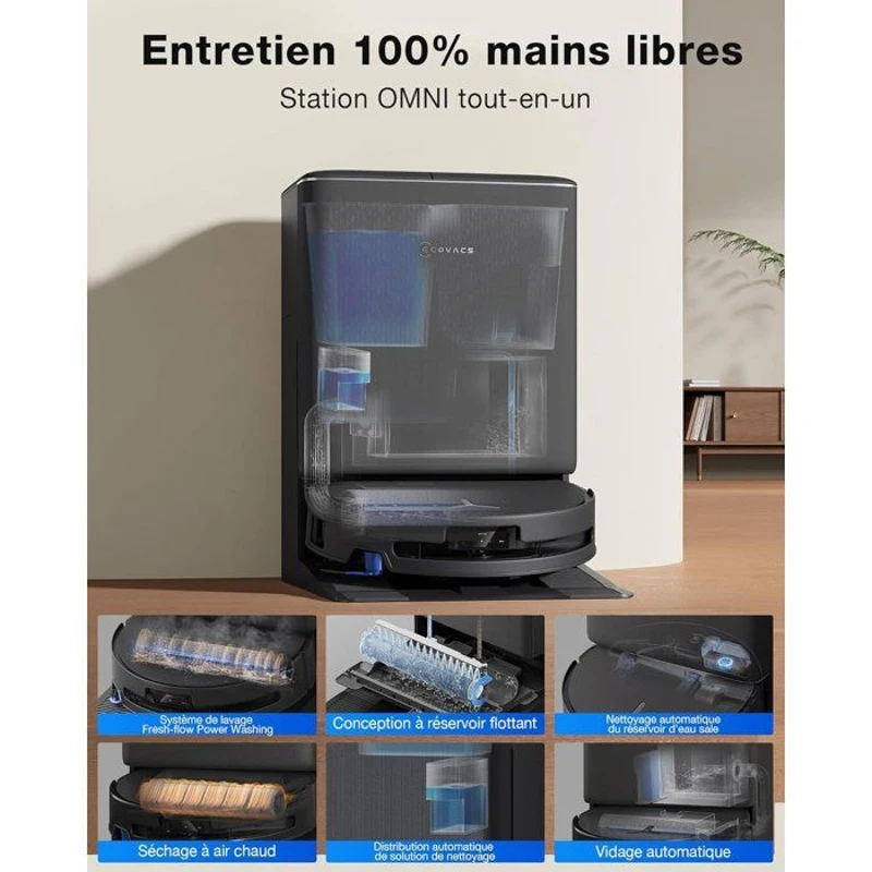 Robot Aspirateur Laveur - ECOVACS DEEBOT T90 PRO OMNI - PowerBoost - 30 000 Pa - Station OMNI tout-en-un