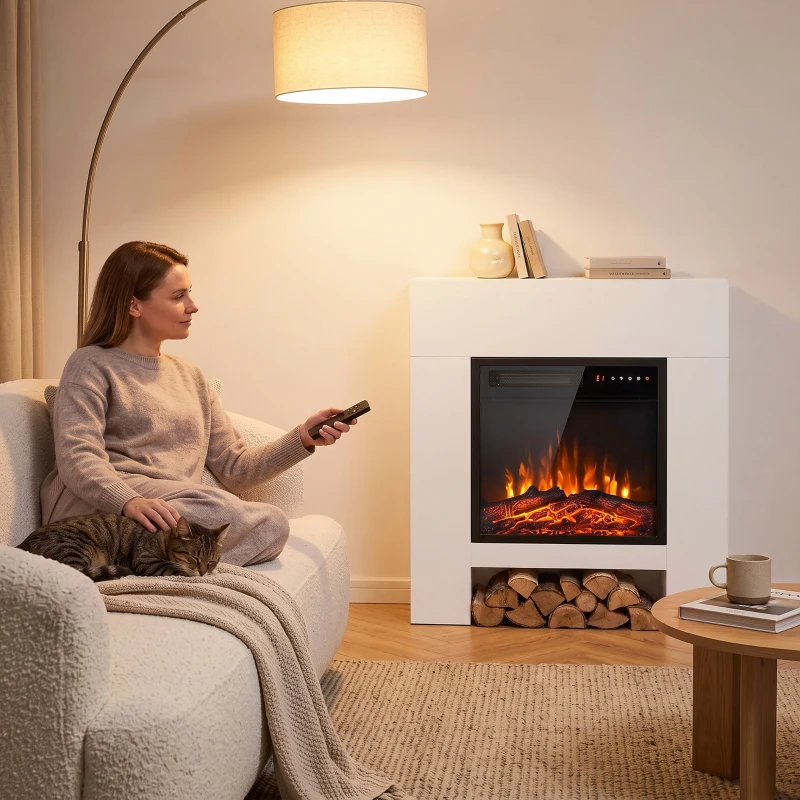HOMCOM Chimenea eléctrica con repisa, soporte para TV, calefacción, incluye mando a distancia, 127 cm, 75cm, Blanco