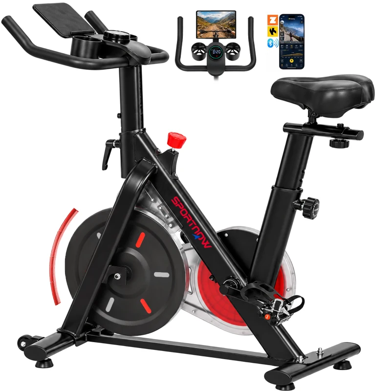 SPORTNOW Bicicletă de apartament ajustabilă pe înălțime Hometrainer cu rezistență magnetică APP șa reglabilă ecran LCD suport telefon
