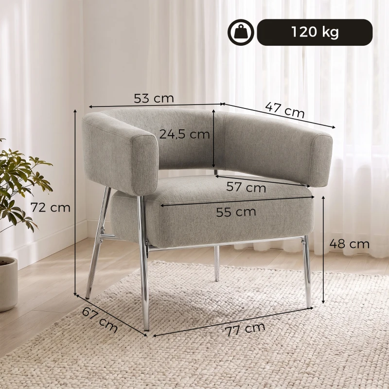 HOMCOM Sillón de salón, Sillón auxiliar acolchado en tejido aspecto lino, Respaldo curvado y reposabrazos, Estilo moderno, Marrón