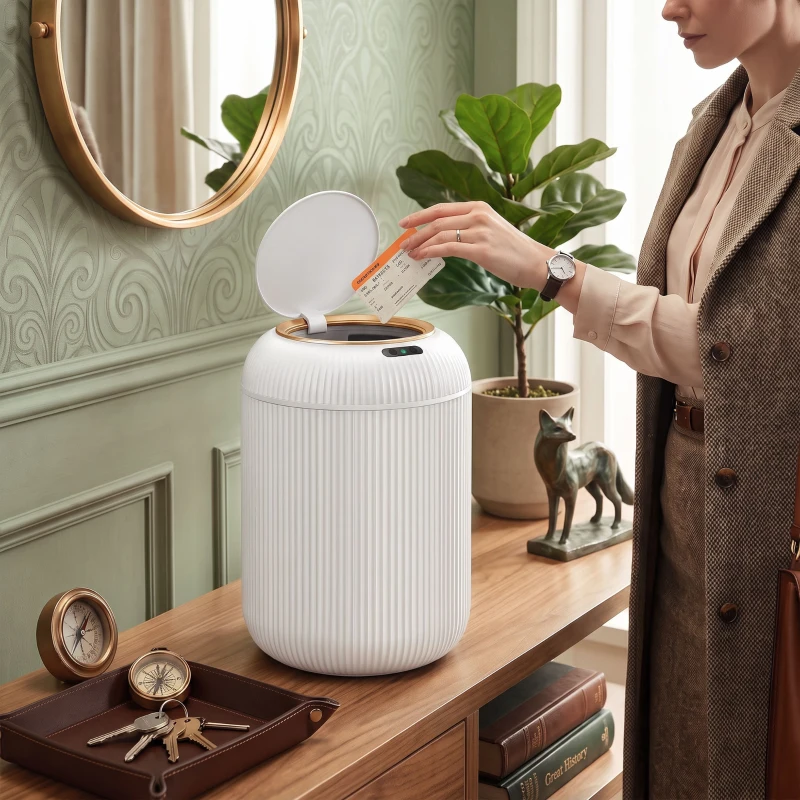 HOMCOM Poubelle de cuisine automatique 10 L Poubelle de cuisine Capteur infrarouge Fermeture douce Anti-traces Blanc