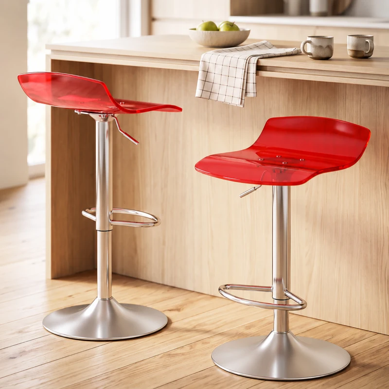 HOMCOM Lote de 2 banquetas de bar design contemporâneo giratórias 360° altura ajustável com apoio para os pés 39x39x67-87cm vermelho