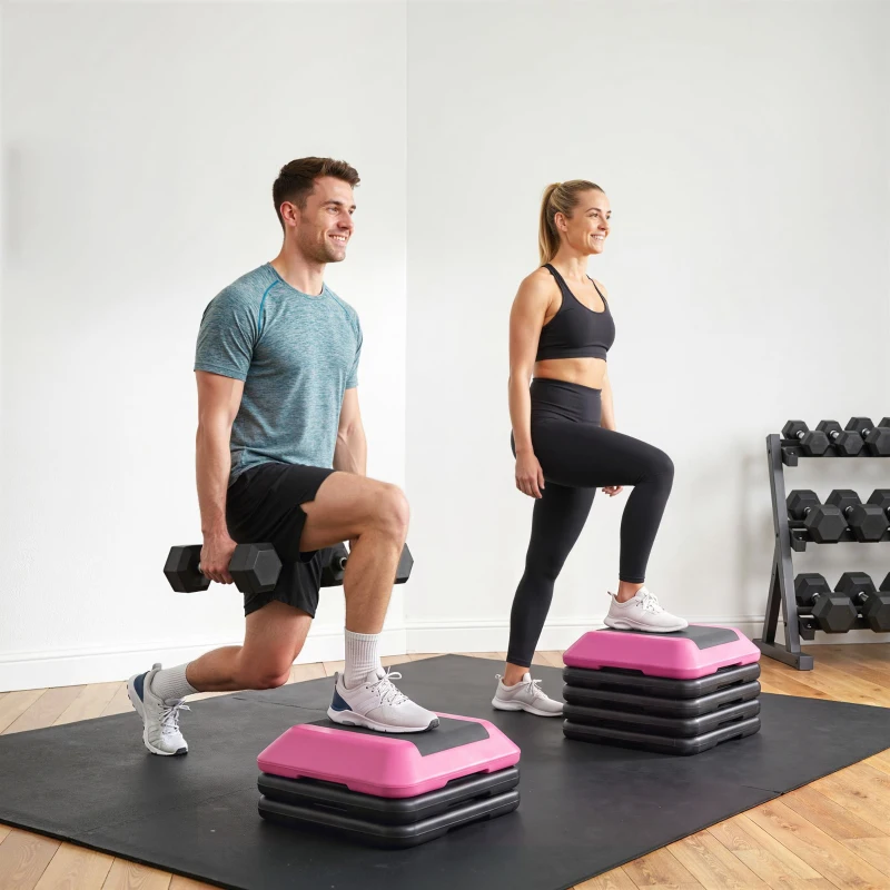 SPORTNOW Rutschfester Fitness-Stepper mit verstellbarer Höhe 10/15/20/25/30 cm, belastbar 150 kg, Rot