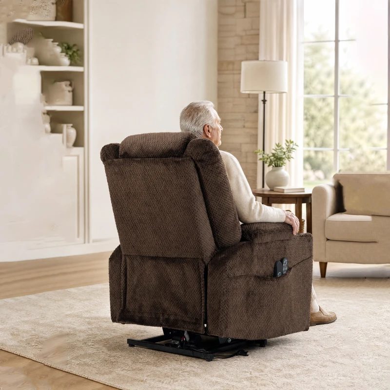 HOMCOM Fauteuil Relax Inclinable Électrique Releveur pour Séniors avec Massage Chaleur Porte-gobelet Télécommande Poches Marron foncé