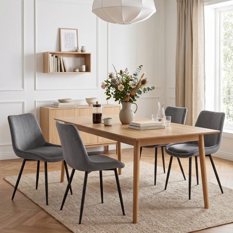 HOMCOM Set 2 Sillas de Comedor en Terciopelo para Cocina, Gris oscuro