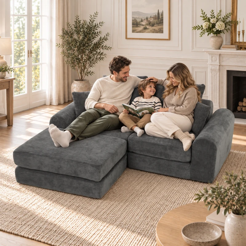 HOMCOM Sofá esquinero modular convertible, diseño soft sin bordes duros, 76 cm de profundidad de asiento, espuma de alta densidad, gris oscuro