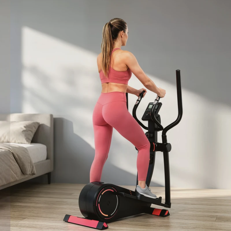 SPORTNOW Bicicleta elíptica de interior, resistencia ajustable a 16 niveles, Bluetooth, compatible con aplicaciones