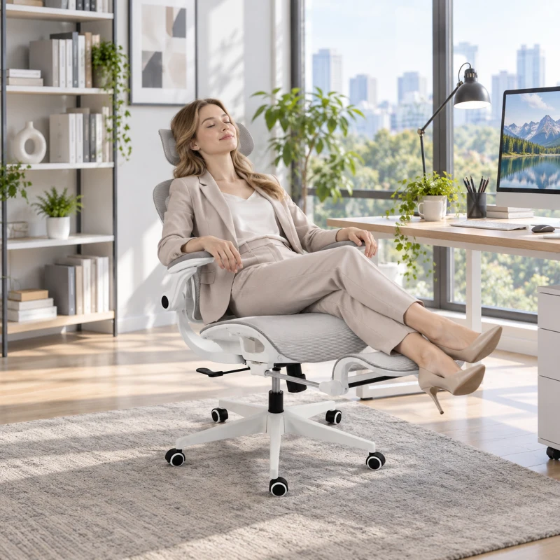 HOMCOM Cadeira de Escritório Ergonômica Reclinável em Malha, Suporte Lombar, Encosto de Cabeça, Apoios de Braço Eleváveis, 62x66x126cm, Cinza