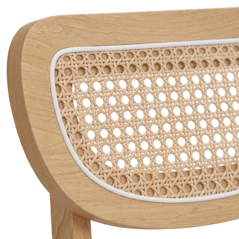 HOMCOM Lote de 2 Sillas de Comedor, Sillas de Cocina Tapizadas en Lino, Respaldo Efecto Ratán y Patas de Hevea, Beige